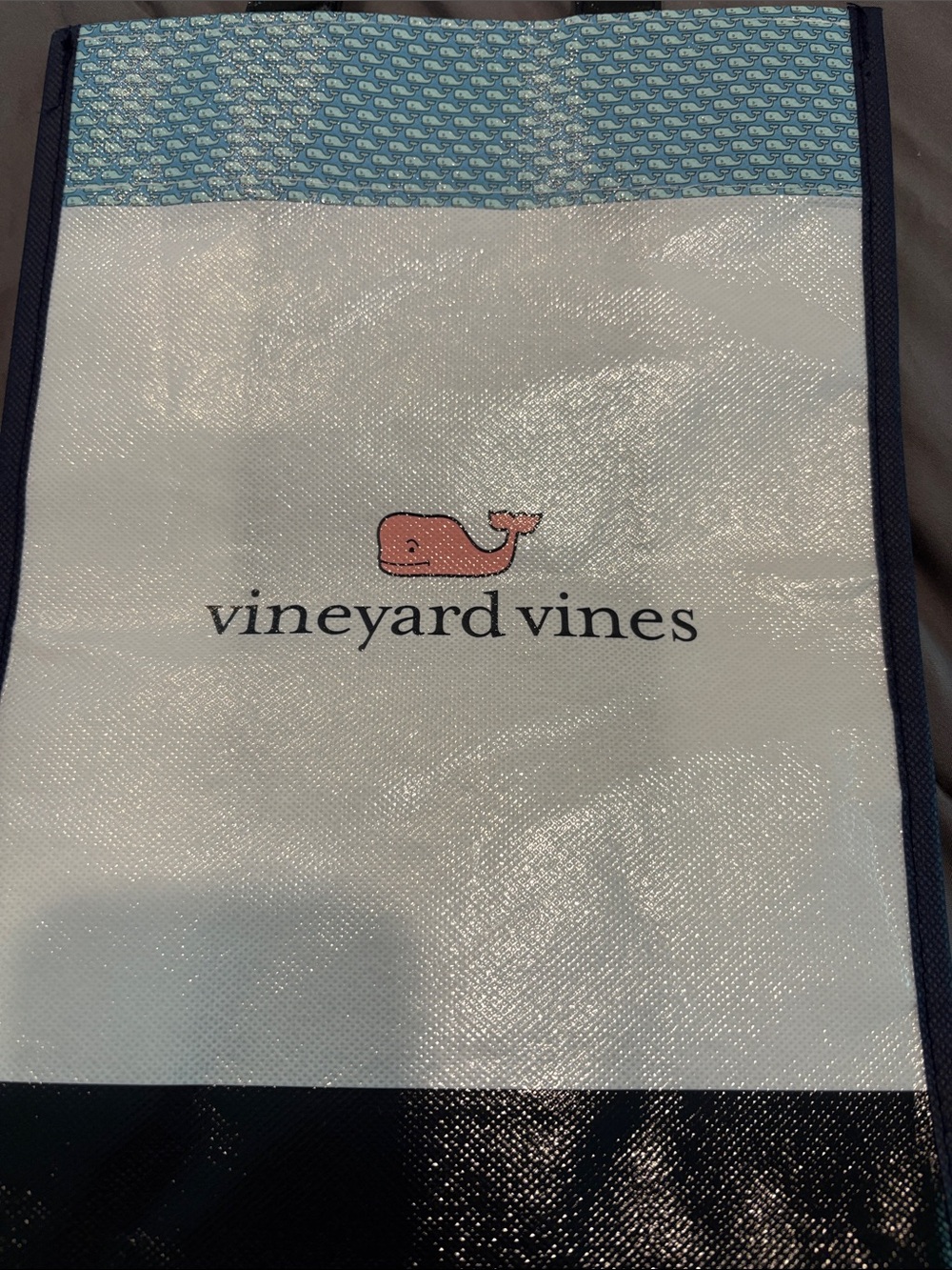 Vineyard Vines White Tote with Pink Whale and Blue Accents-Firm - Picture 2 of 2